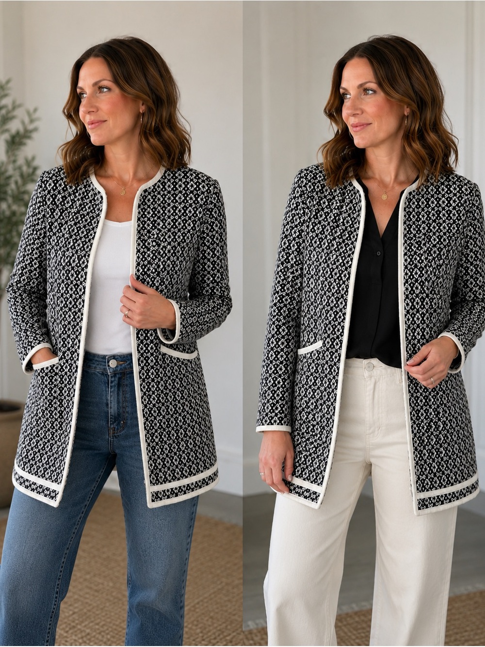 Carolina Belle Navy and White Textured Blazer